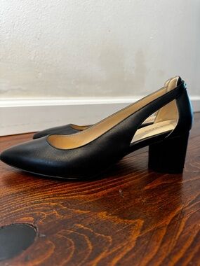 Cole Haan Black Pointed Toe Cutout Block Heel Pumps